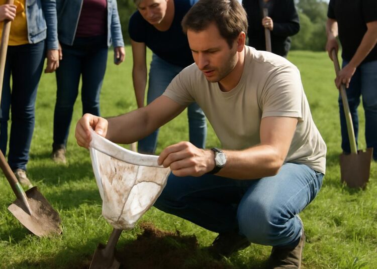 Des habitants s'engagent dans une opération insolite : slips enterrés à 20 cm.