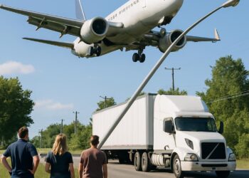 Un incident aérien évité de justesse : collision avec un camion et un lampadaire.
