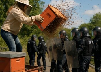 Une apicultrice déverse ses ruches sur des policiers lors d'une expulsion.
