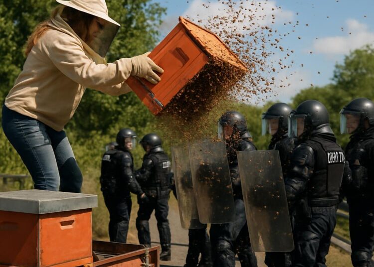 Une apicultrice déverse ses ruches sur des policiers lors d'une expulsion.