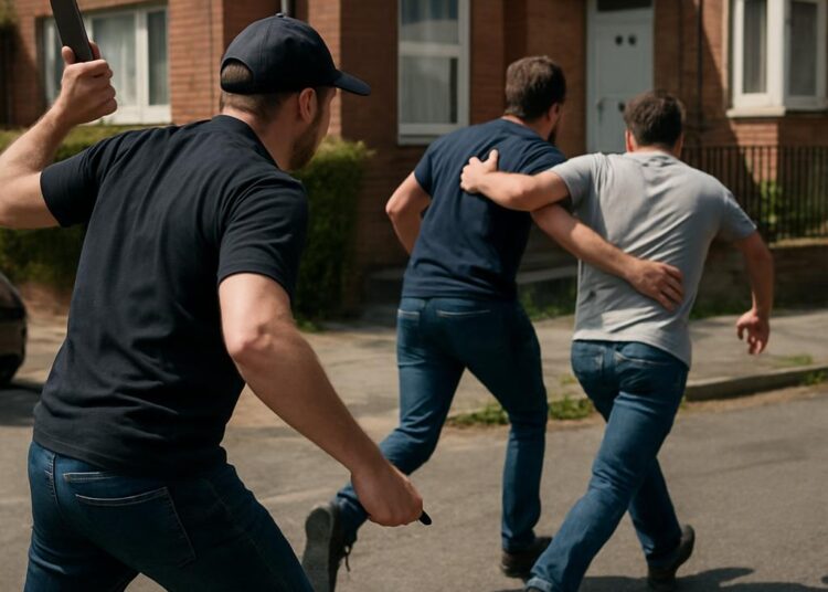 Un homme armé, en fuite, attaque son ami et un autre avec un couteau.