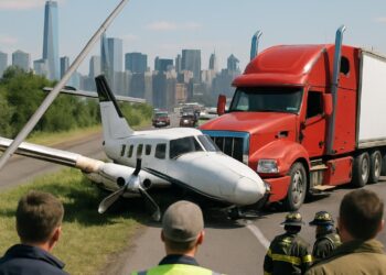 Un avion heurte un camion et un lampadaire avant d'atterrir près de New York.