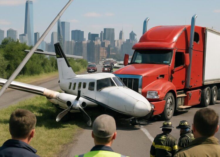 Un avion heurte un camion et un lampadaire avant d'atterrir près de New York.