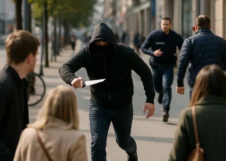 Un individu muni d'un couteau terrorise des piétons en ville : interpellé et hospitalisé d'urgence pour des raisons psychiatriques.