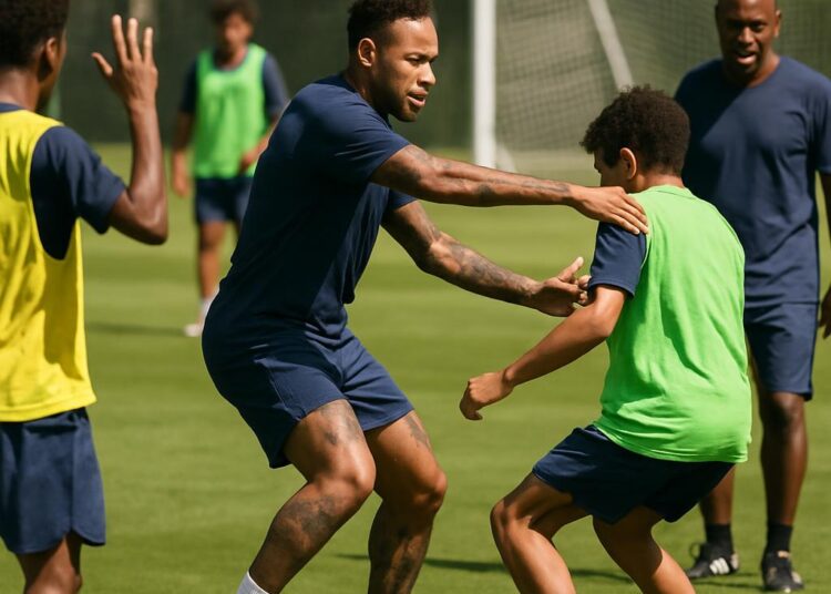 Neymar en difficulté : agacé par des dribbles, il aurait frappé le fils de Robinho à l’entraînement.