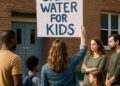 Des parents exigent un accès à de l'eau potable pour leurs enfants à l'école.