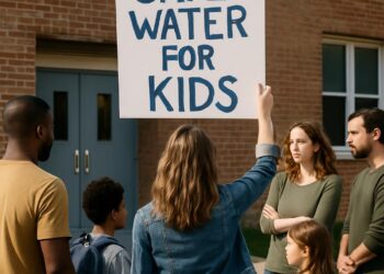 Des parents exigent un accès à de l'eau potable pour leurs enfants à l'école.