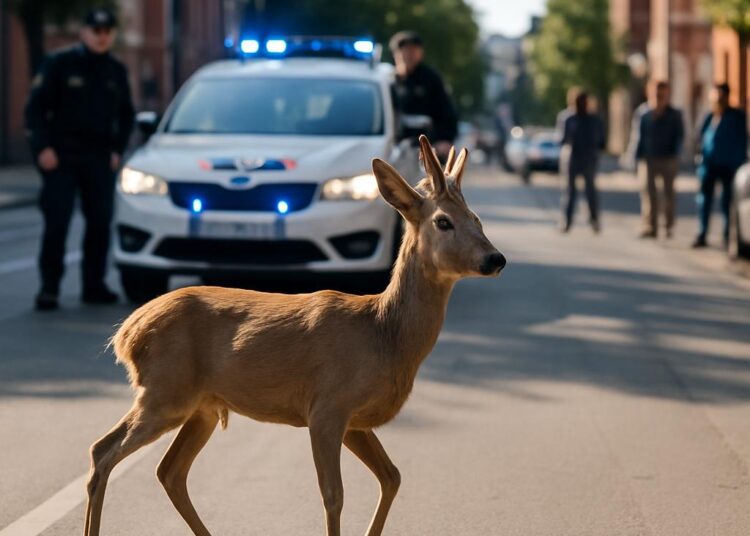 Un chevreuil capturé après une course-poursuite avec la police en ville.