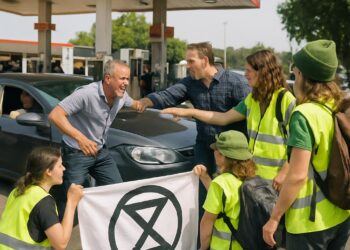 Extinction Rebellion cible une station-service de TotalEnergies : un affrontement entre automobilistes et écologistes.