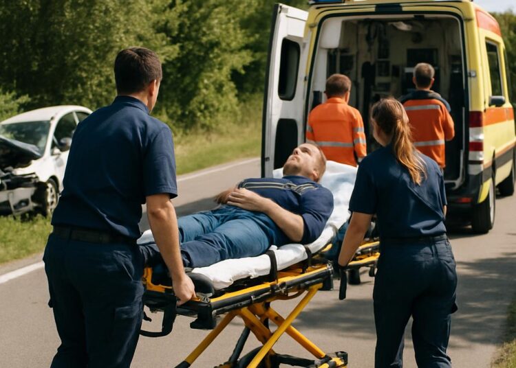 Après une sortie de route, il est transporté d'urgence à l'hôpital.