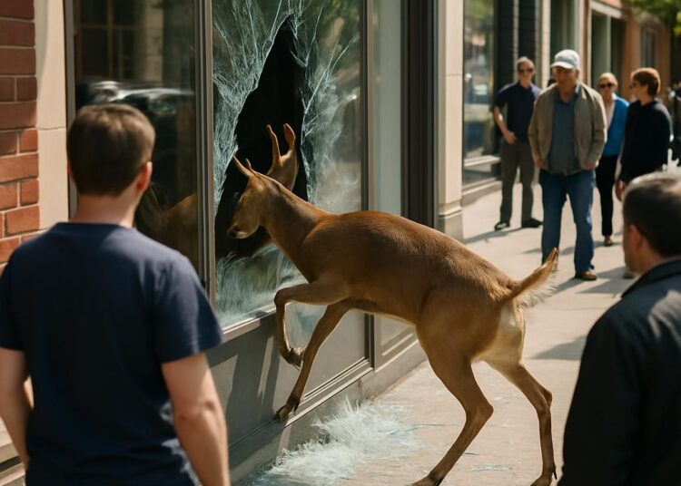 Un chevreuil ivre endommage une vitrine en plein centre-ville.