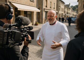Philippe Etchebest filmé à Saint-Chély-d’Apcher en Lozère, chef et animateur.