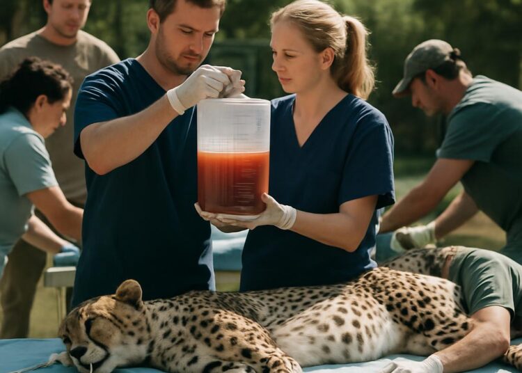Mobilisation exceptionnelle pour traiter un guépard atteint d'un cancer rare, avec plus de huit litres de liquide évacués.