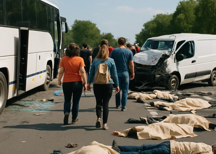 Un bus en panne, des passagers évacuent, une camionnette les percute : 17 morts, 10 blessés.