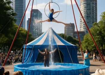 Un spectacle de cirque au cœur de la ville, célébrant l'eau douce