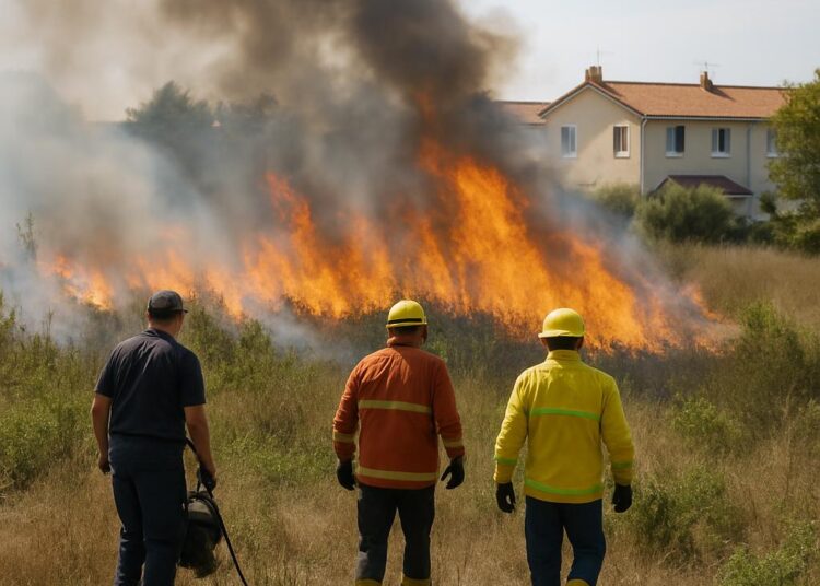 Un incendie de végétation s'étend sur une zone de la taille d'un terrain de foot près d'habitations.