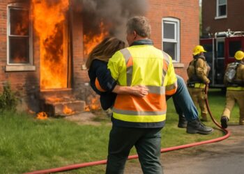 Récit d'un acte héroïque : un agent municipal sauve une femme des flammes.
