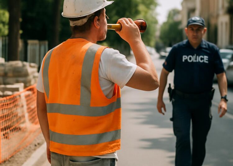 Un maçon consomme de l'alcool après sa journée et évite un contrôle.