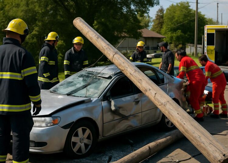 Un violent accident fait chuter un poteau sur une voiture, blessant gravement deux jeunes.