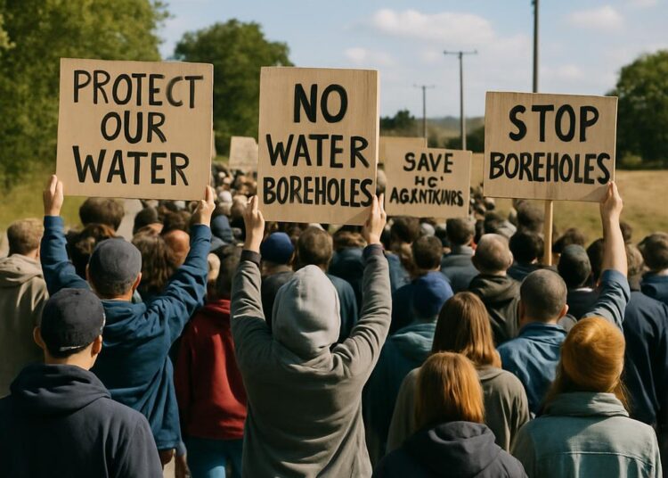 Mobilisation d'une centaine de personnes contre des forages d'eau potable.