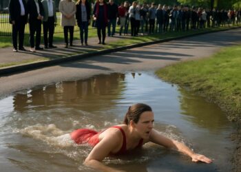 Une députée attire l'attention sur le manque de piscines en nageant dans une flaque.