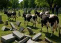 Des vaches en fuite ont causé la destruction de tombstones dans un cimetière.