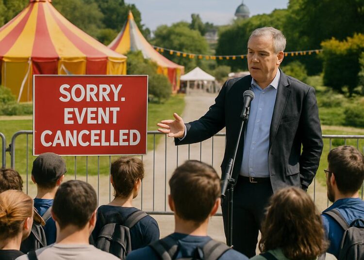 Didier Lallemand annonce l'annulation de la soirée, mais le festival reviendra au jardin des Plantes l'année prochaine.