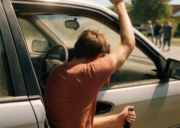 Après une nuit bien arrosée, il se réveille piégé dans une voiture surchauffée et libère le frein à main pour demander de l'aide.