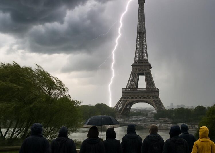 Orages puissants en France : vents dépassant 100 km/h et foudre sur la tour Eiffel.