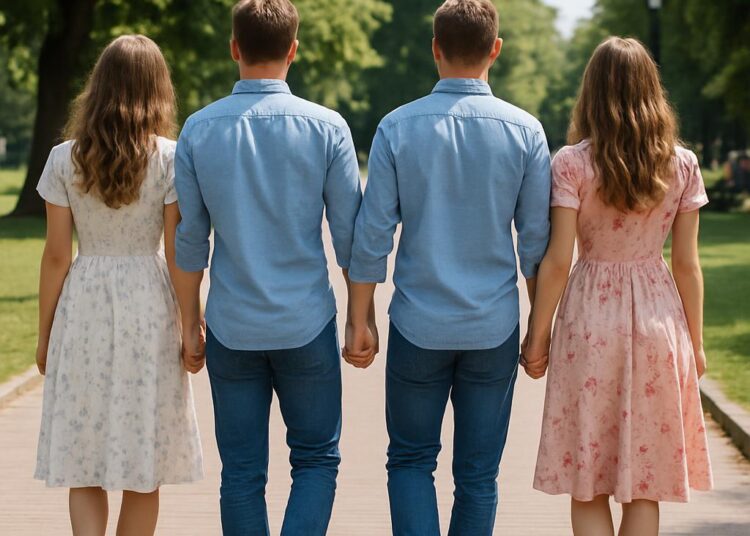 Deux couples de jumeaux unis par des prénoms et des robes similaires
