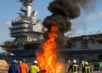 Feu accidentel sur le porte-avions Charles de Gaulle en maintenance.