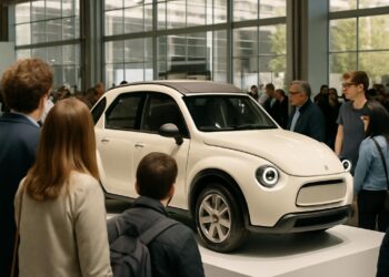 Citroën présente la version 2027 de sa célèbre 2 CV électrique au Salon de l'auto.