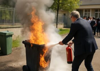 Incendie de poubelle à Tarbes : le proviseur intervient pour éteindre le feu.