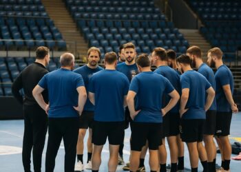Urgence déclarée : les joueurs du MHB réunis au FDI Stadium après la défaite contre Aarhus.