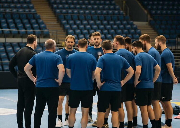 Urgence déclarée : les joueurs du MHB réunis au FDI Stadium après la défaite contre Aarhus.
